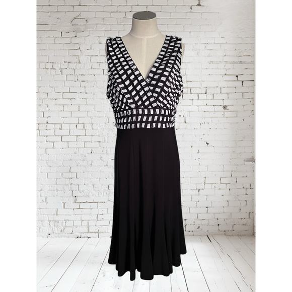 Joseph Ribkoff Dresses & Skirts - Joseph Ribkoff Dressy Pleated Ruffle Black & White Career Midi Dress Size 12